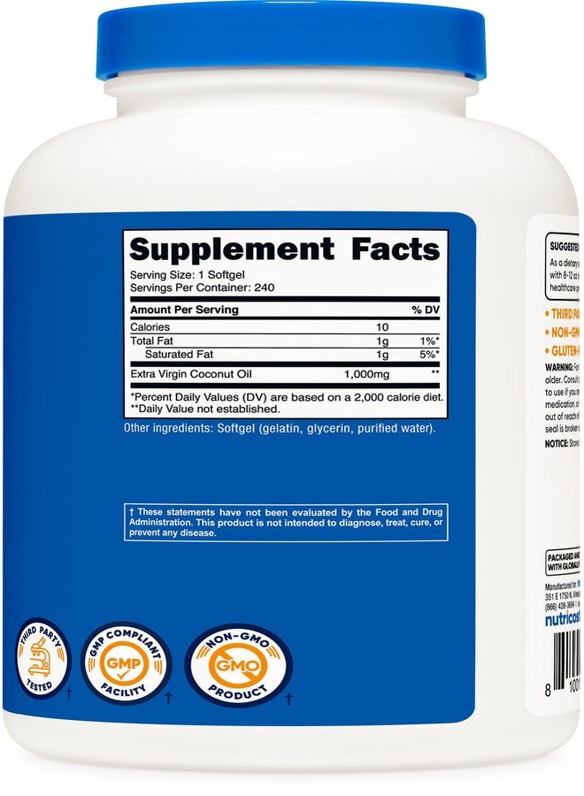 Nutricost Coconut Oil Softgels (1000mg) 240 Softgels - Extra Virgin Coconut Oil - Gluten Free and Non-GMO - Image 5